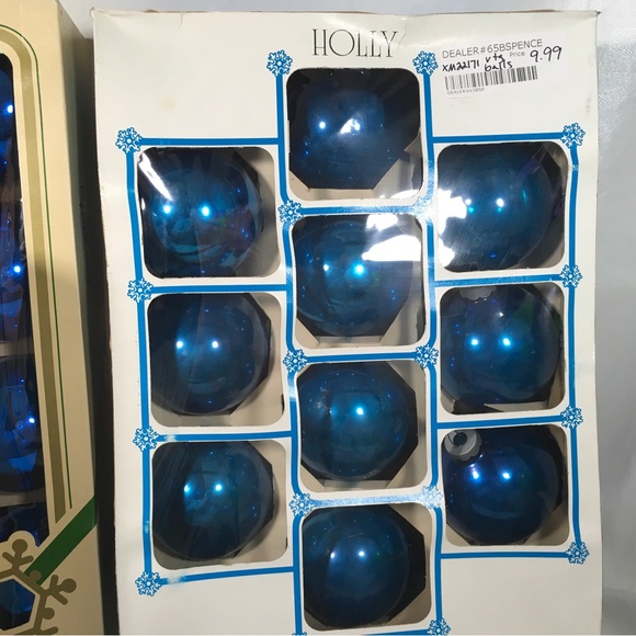 Vintage Pyramid  & Holly Blue Glass Decorative Christmas Ball Ornaments 53 total - Picture 4 of 10